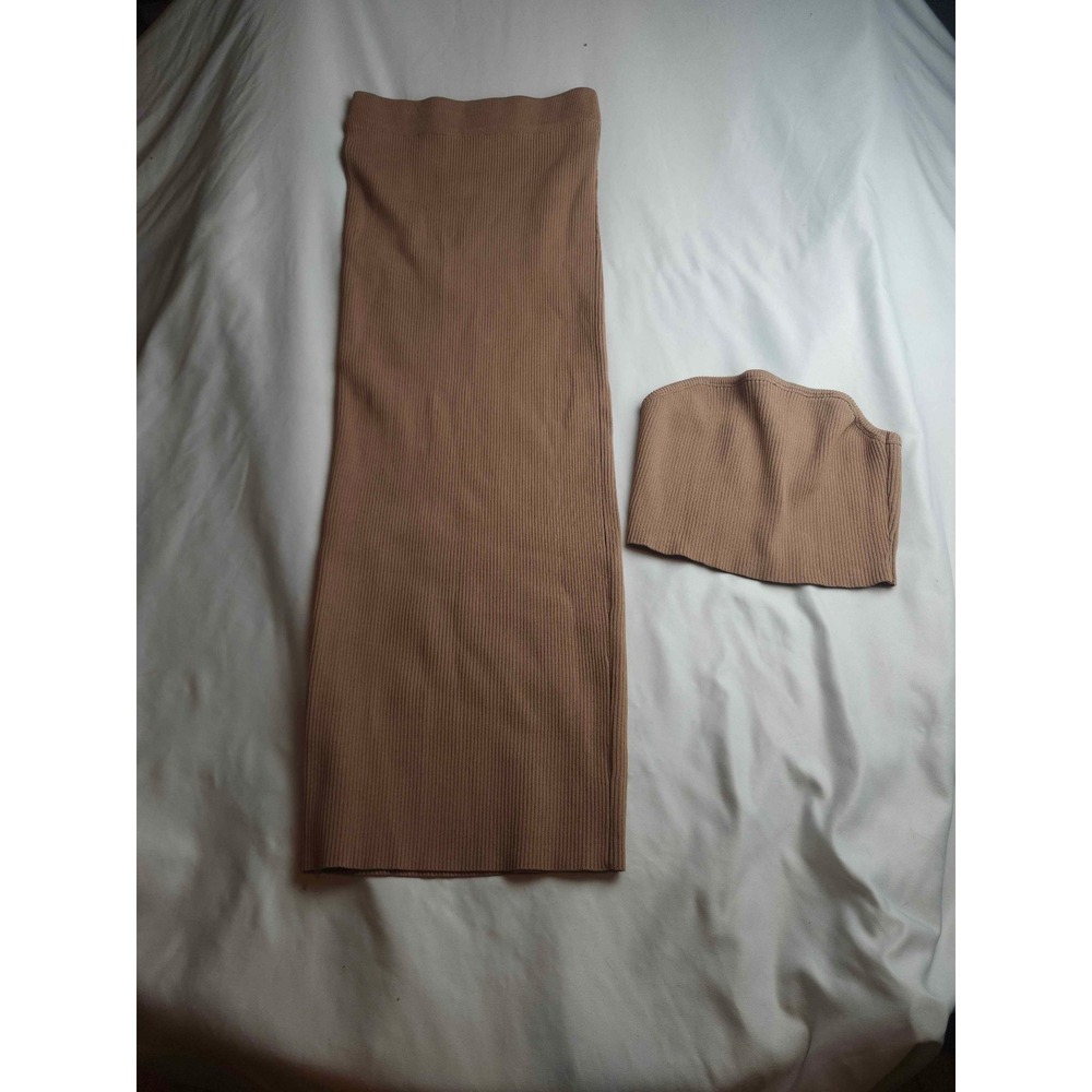 Petal and Pup Ribbed Knit Two Piece Set Tan Brown Skirt and Tube Top Womens SM